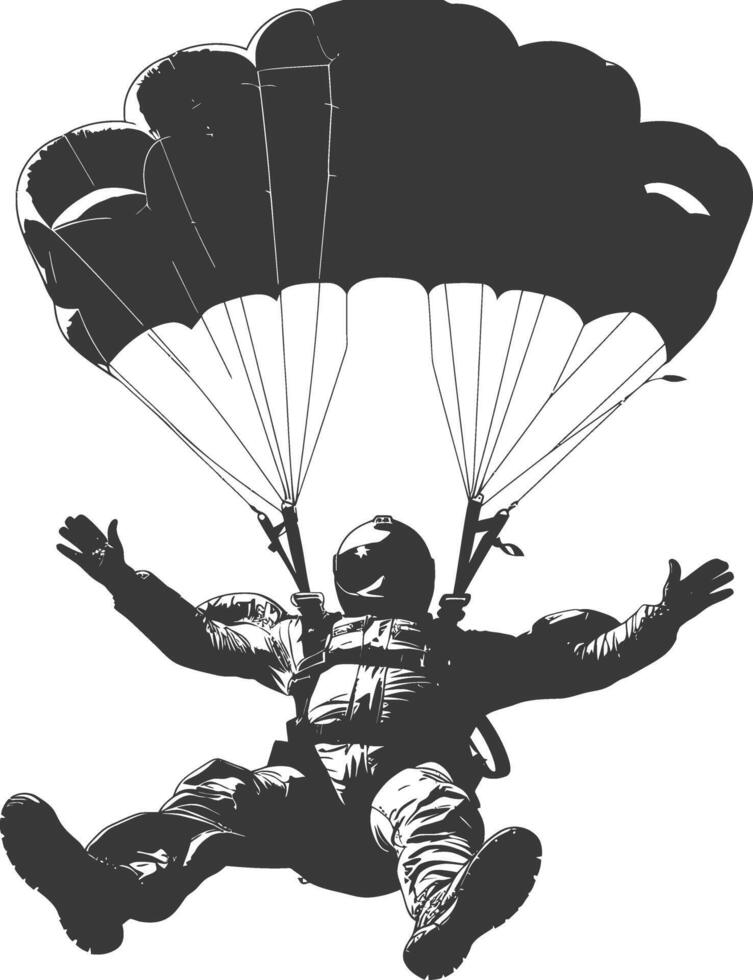 AI generated Silhouette skydiver man full body black color only vector