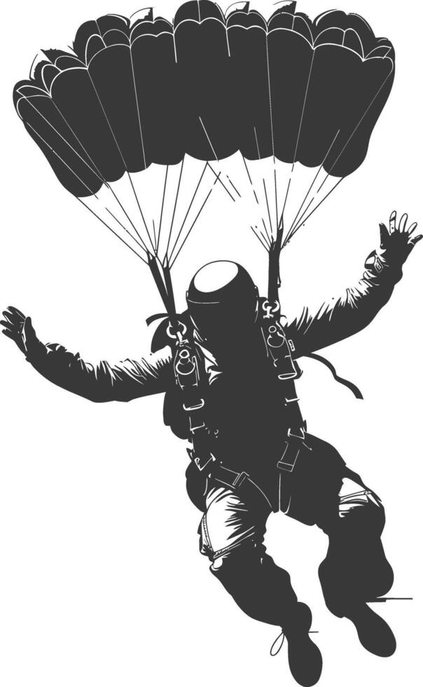 AI generated Silhouette skydiver man full body black color only vector