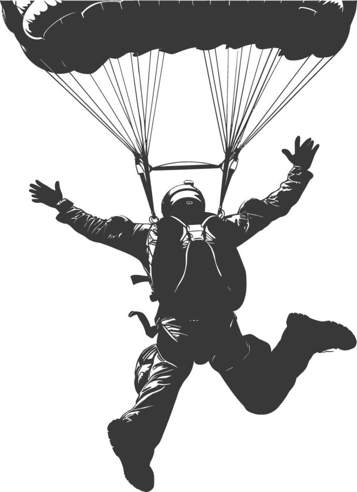 AI generated Silhouette skydiver man full body black color only vector