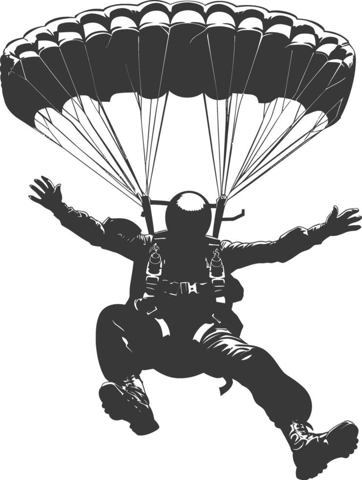 AI generated Silhouette skydiver man full body black color only vector