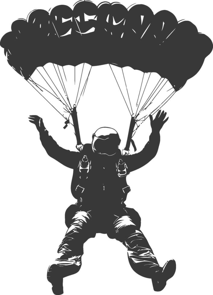 AI generated Silhouette skydiver man full body black color only vector