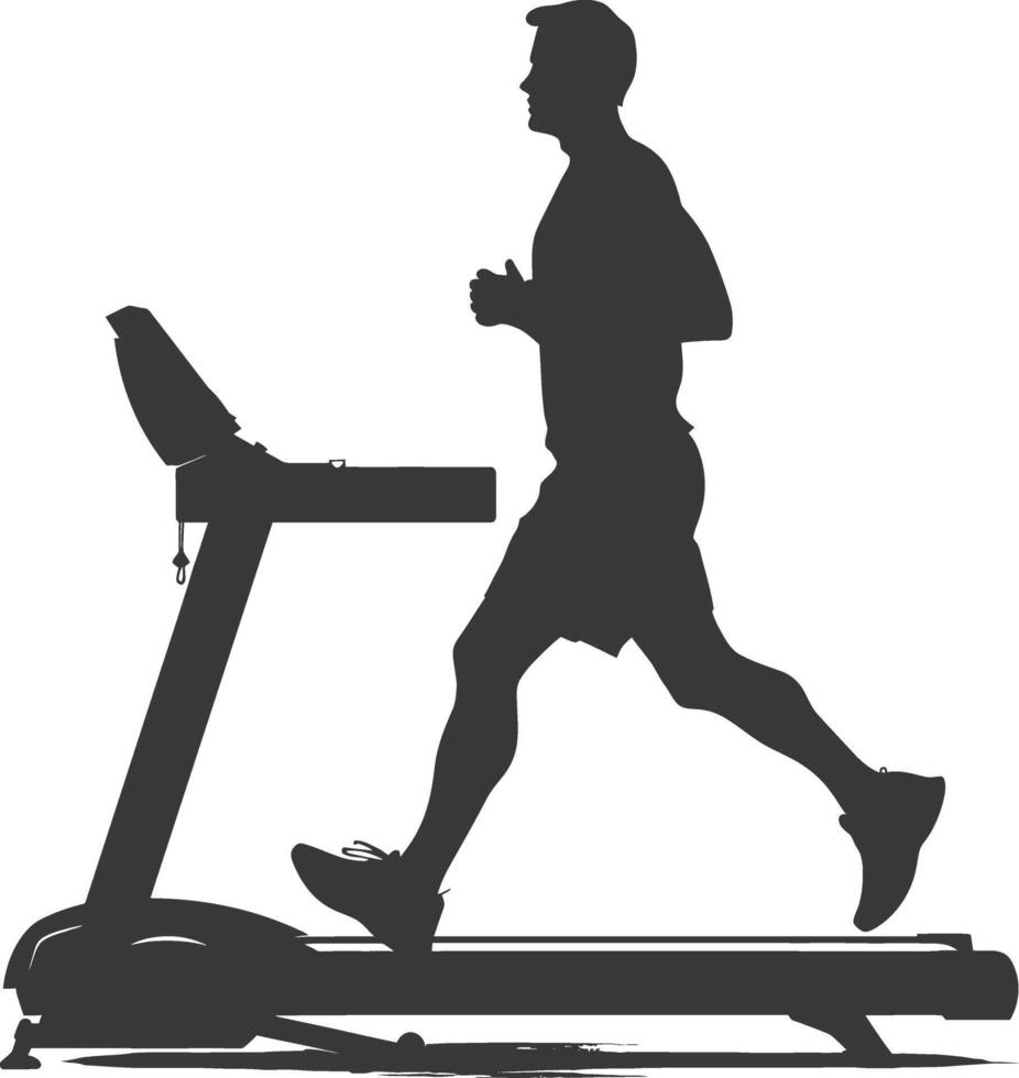 AI generated Silhouette man using a treadmill full body black color only vector