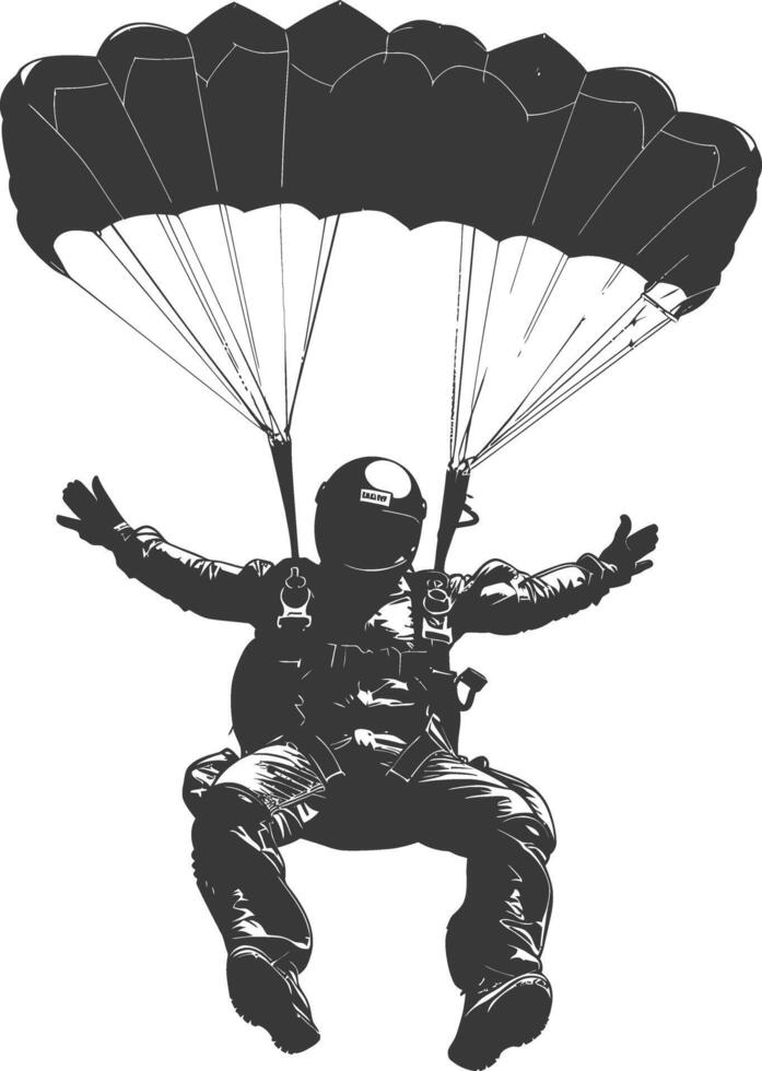 AI generated Silhouette skydiver man full body black color only vector