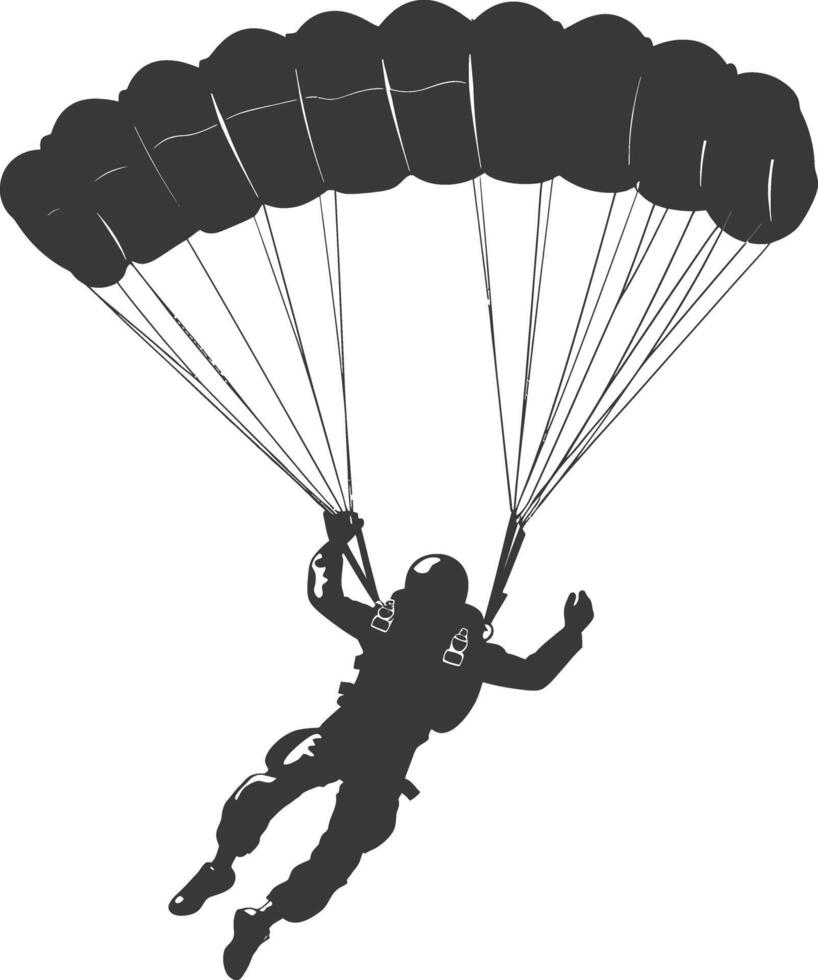 AI generated Silhouette skydiver man in action full body black color only vector