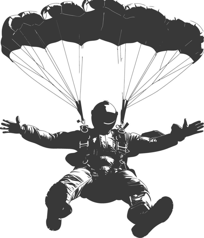 AI generated Silhouette skydiver man full body black color only vector