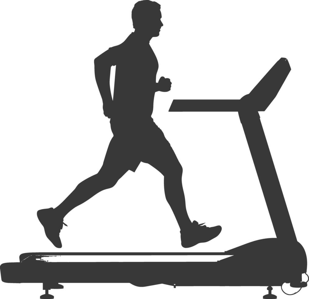 AI generated Silhouette man using a treadmill full body black color only vector