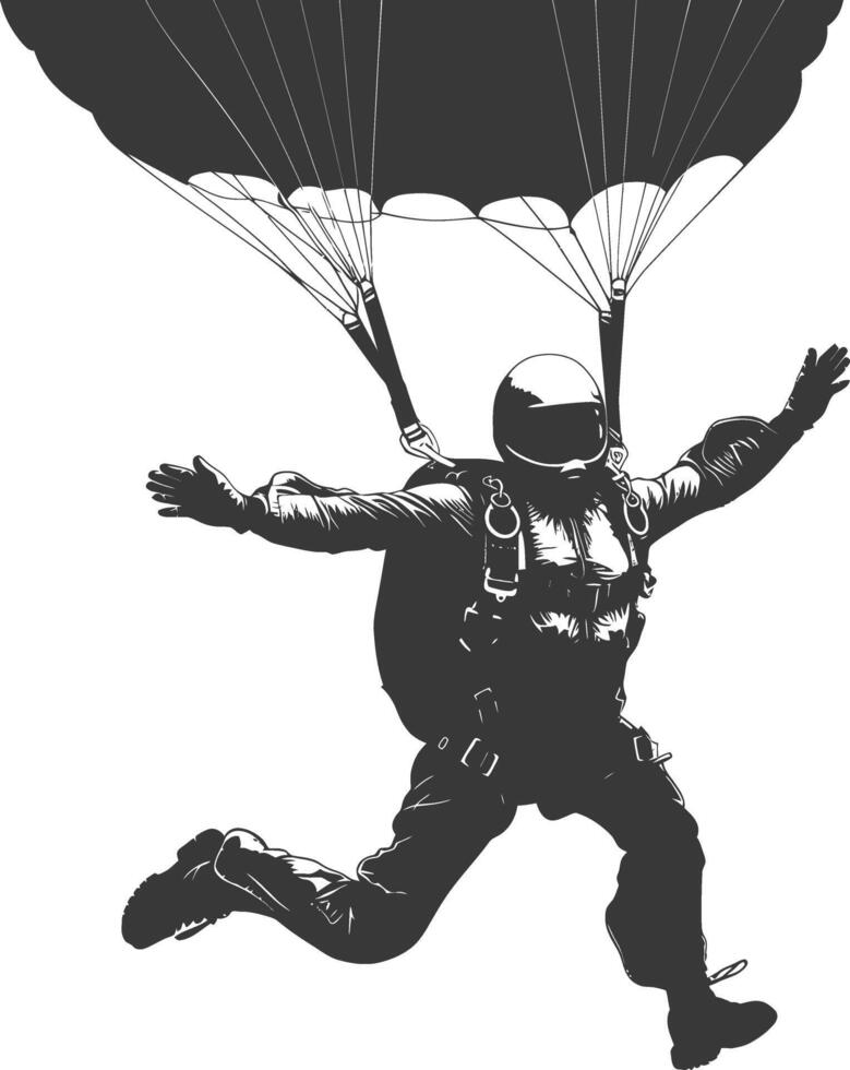 AI generated Silhouette skydiver man full body black color only vector