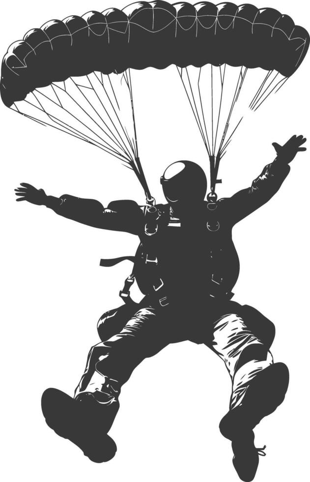 AI generated Silhouette skydiver man full body black color only vector