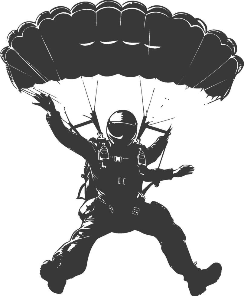 AI generated Silhouette skydiver man full body black color only vector