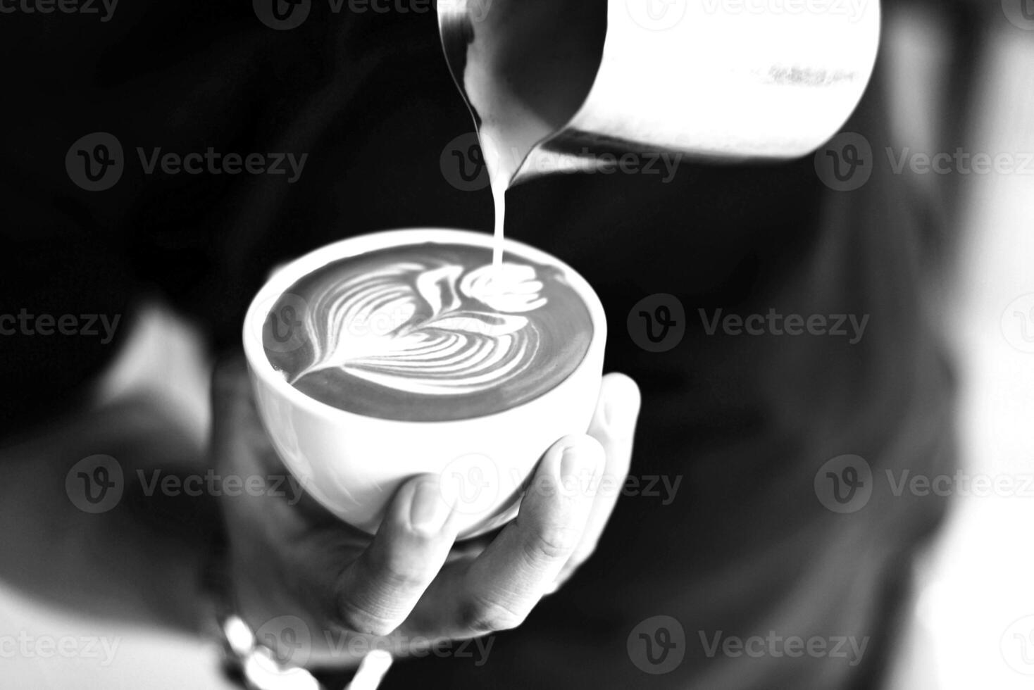 Coffee cup close vew black and white photo background, cup of tea or coffee on the table