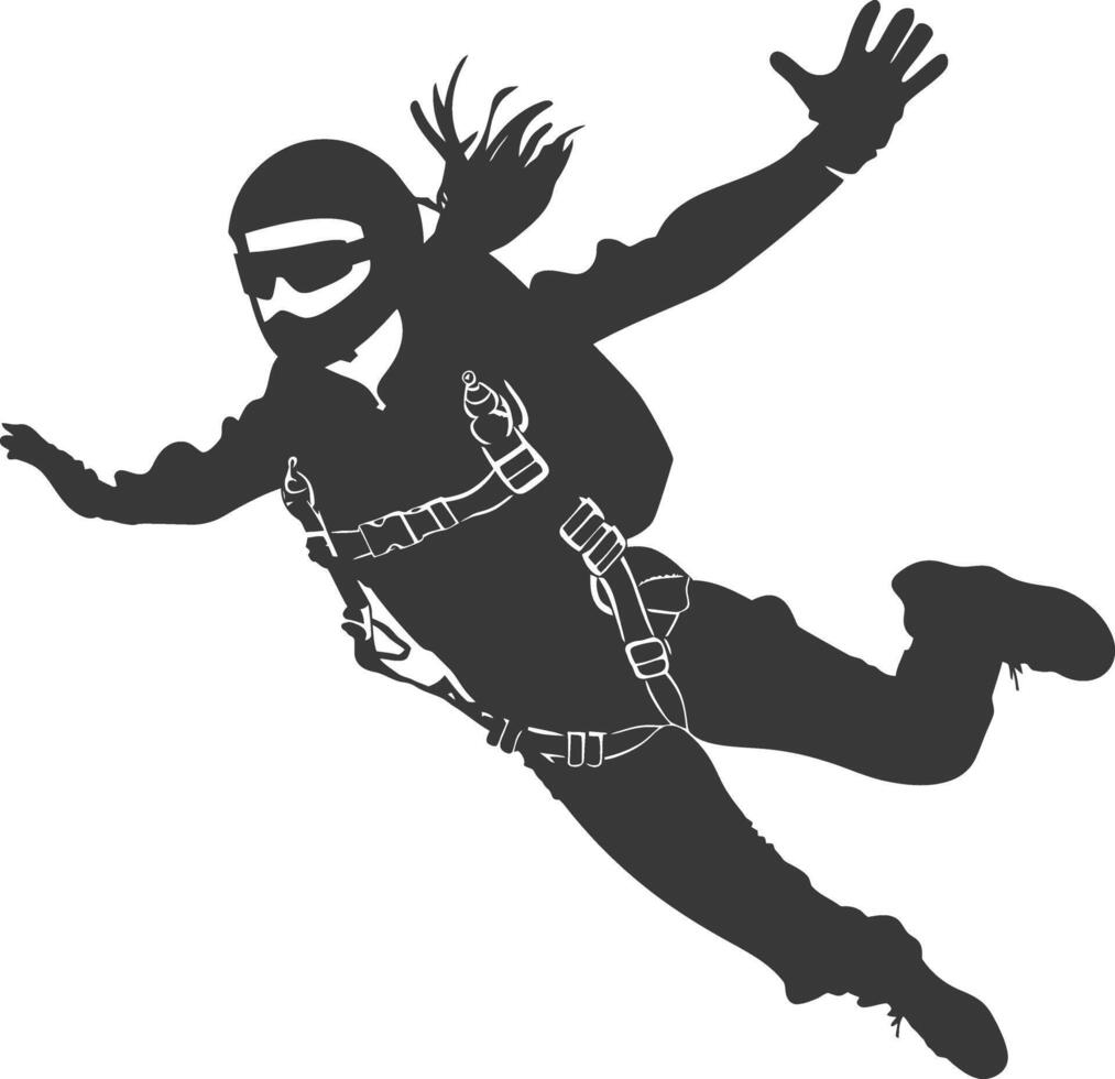 AI generated Silhouette skydiver woman full body black color only vector