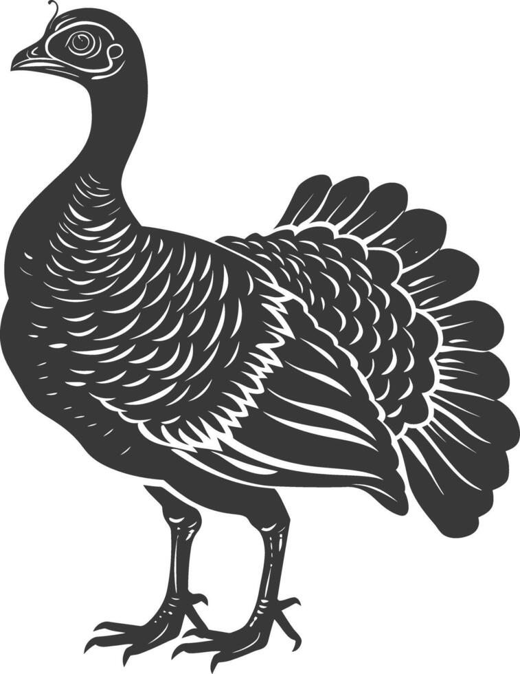 AI generated Silhouette Turkey Animal black color only full body vector