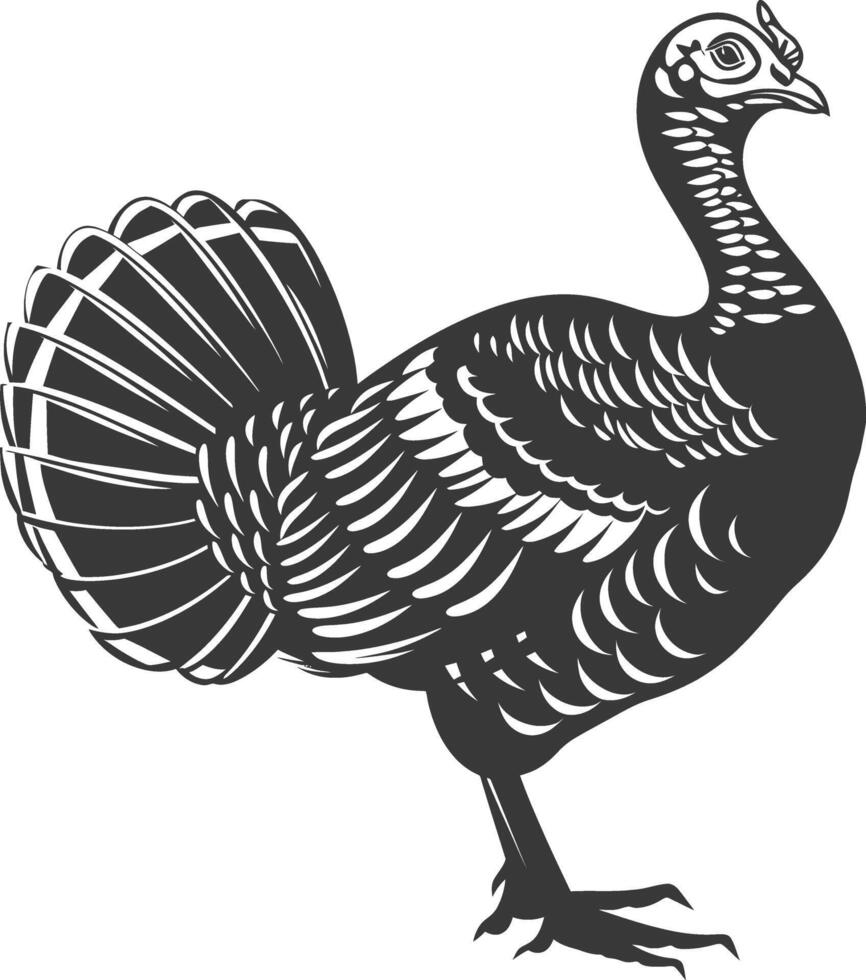 AI generated Silhouette Turkey Animal black color only full body vector