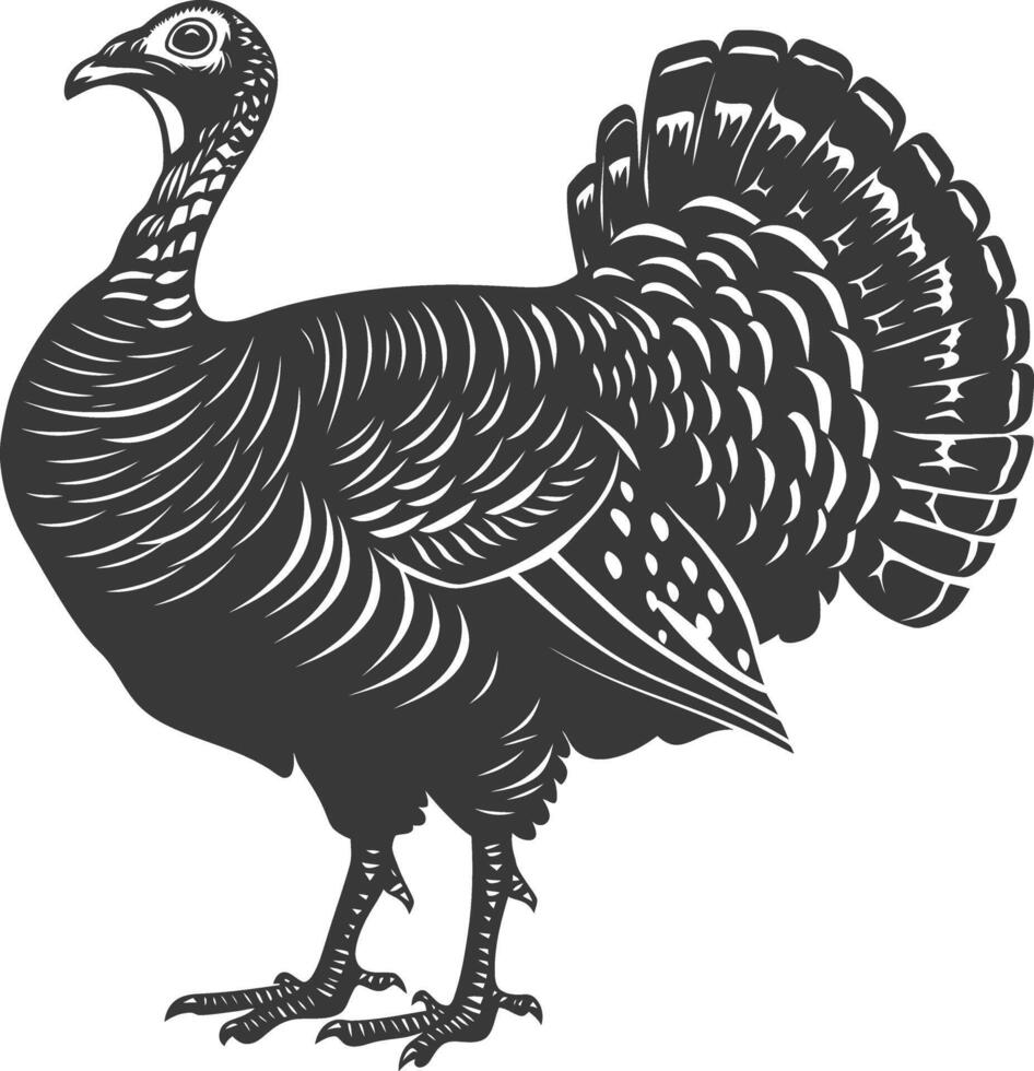 AI generated Silhouette Turkey Animal black color only full body vector