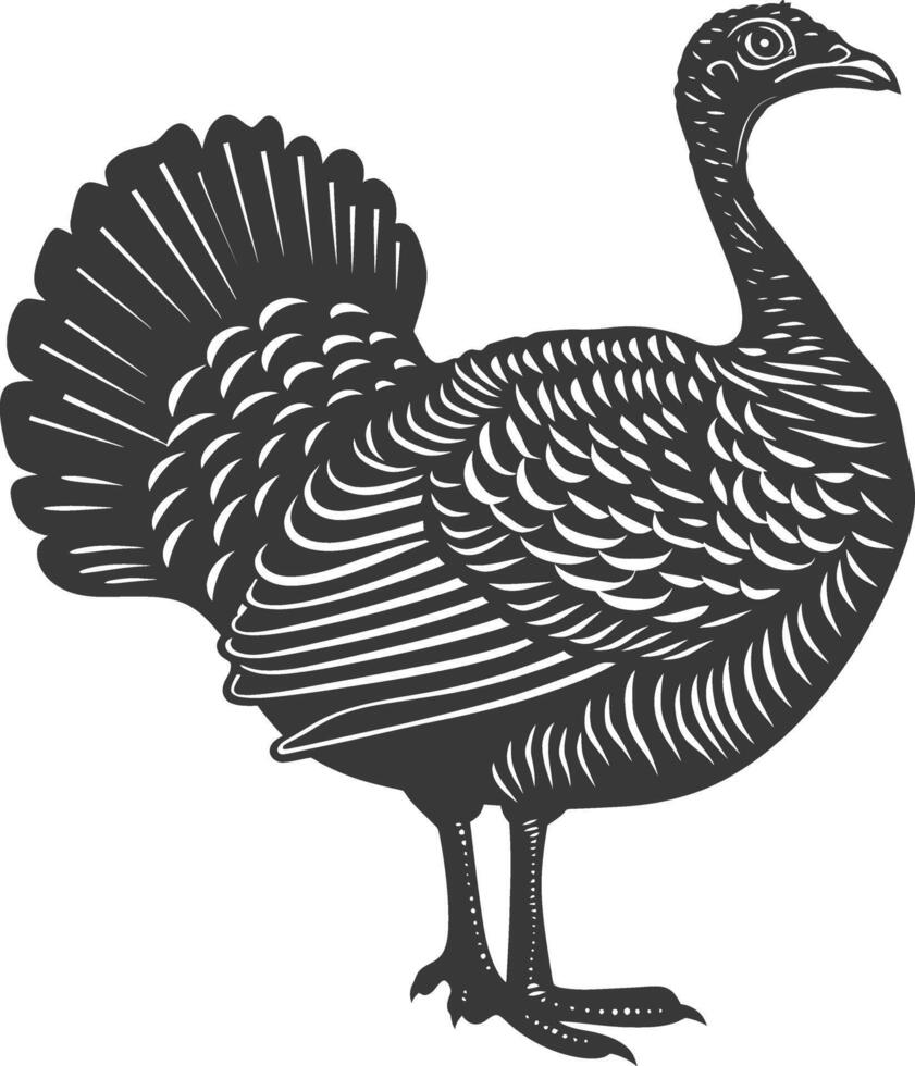 AI generated Silhouette Turkey Animal black color only full body vector