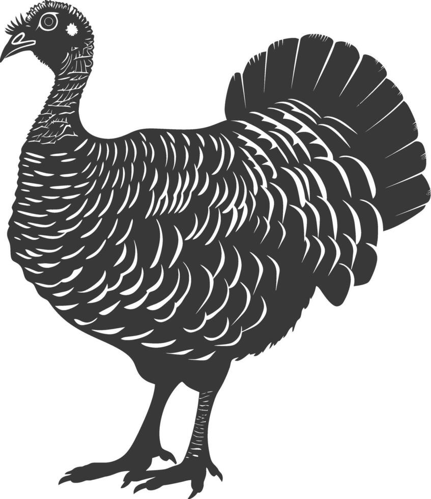 AI generated Silhouette Turkey Animal black color only full body vector