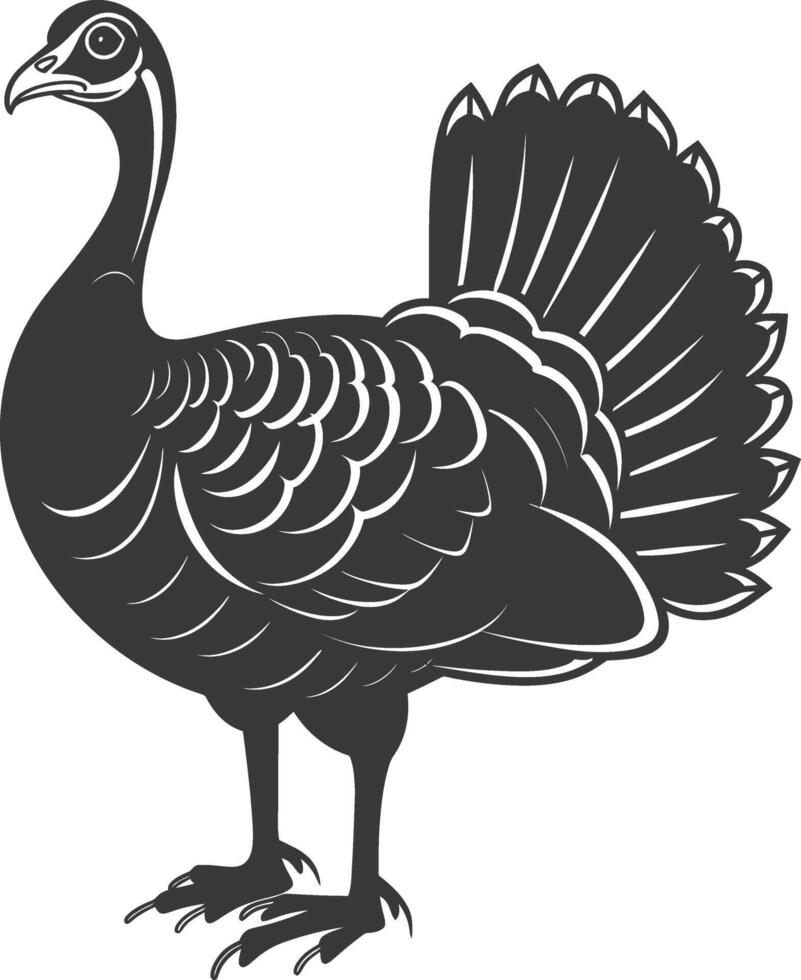 AI generated Silhouette Turkey Animal black color only full body vector