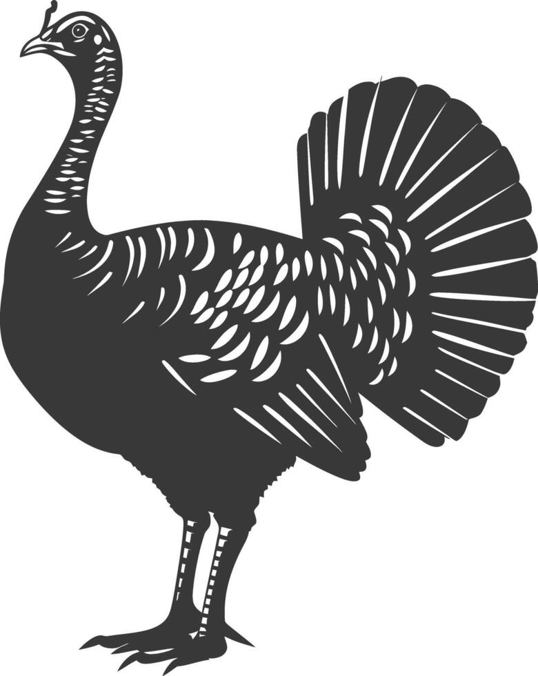 AI generated Silhouette Turkey Animal black color only full body vector