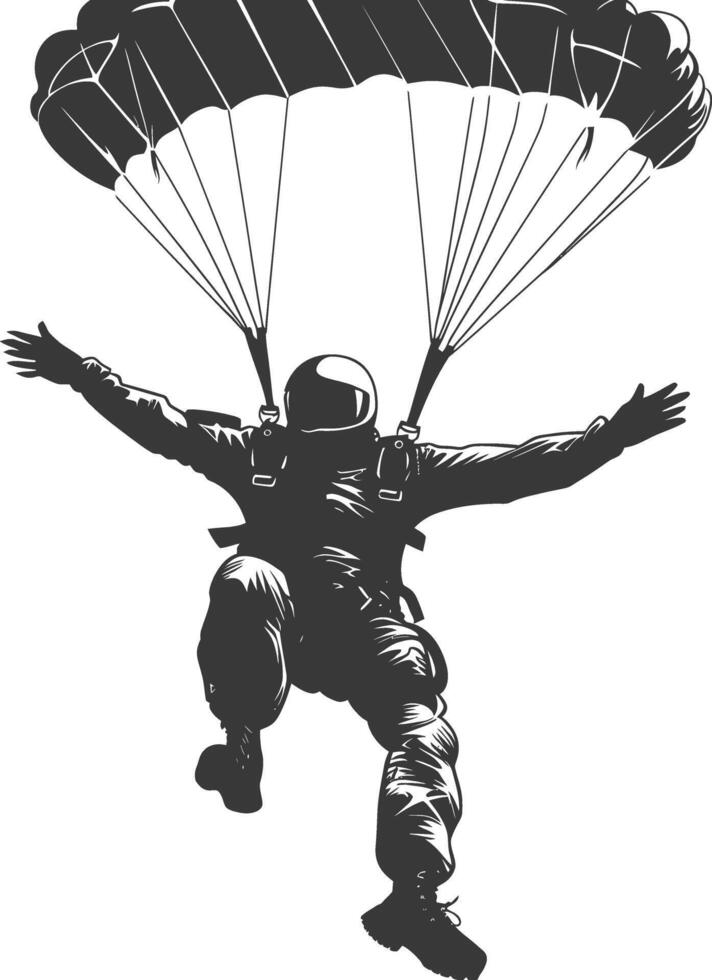 AI generated Silhouette skydiver man full body black color only vector