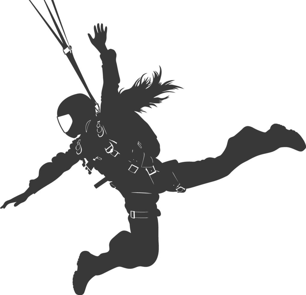 ai generado silueta paracaidista mujer en acción lleno cuerpo negro color solamente vector