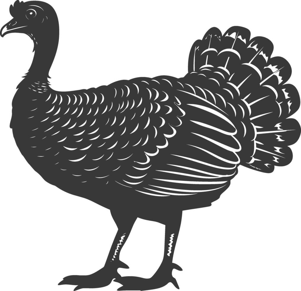 AI generated Silhouette Turkey Animal black color only full body vector