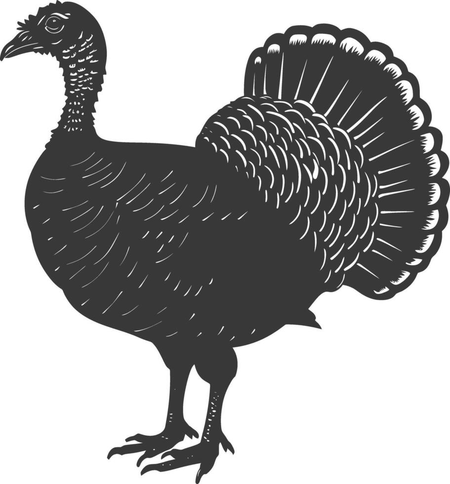 AI generated Silhouette Turkey Animal black color only full body vector