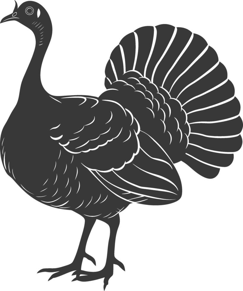 AI generated Silhouette Turkey Animal black color only full body vector