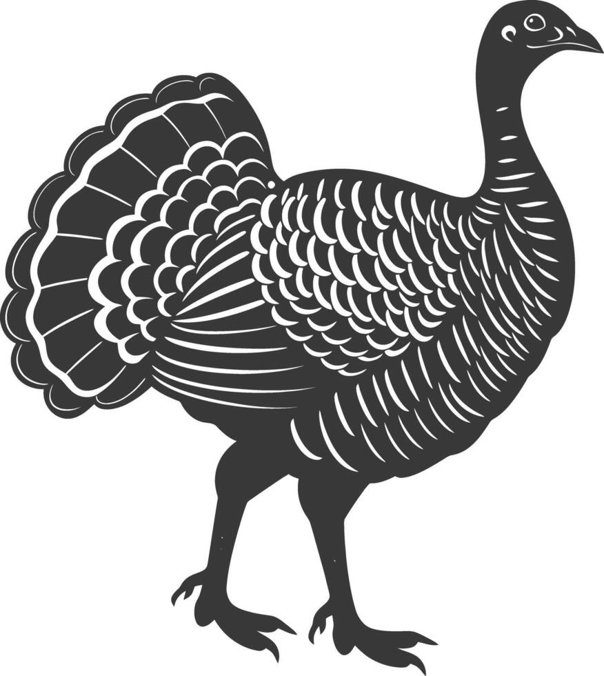 AI generated Silhouette Turkey Animal black color only full body vector