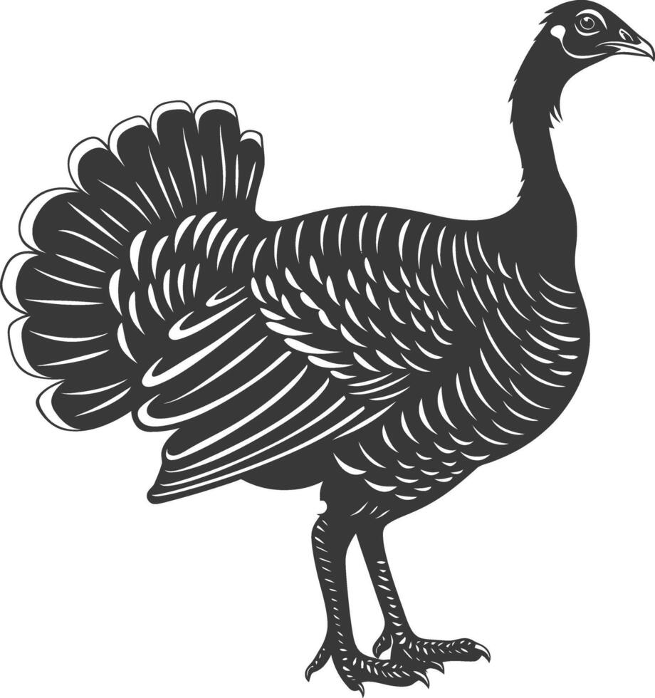 AI generated Silhouette Turkey Animal black color only full body vector