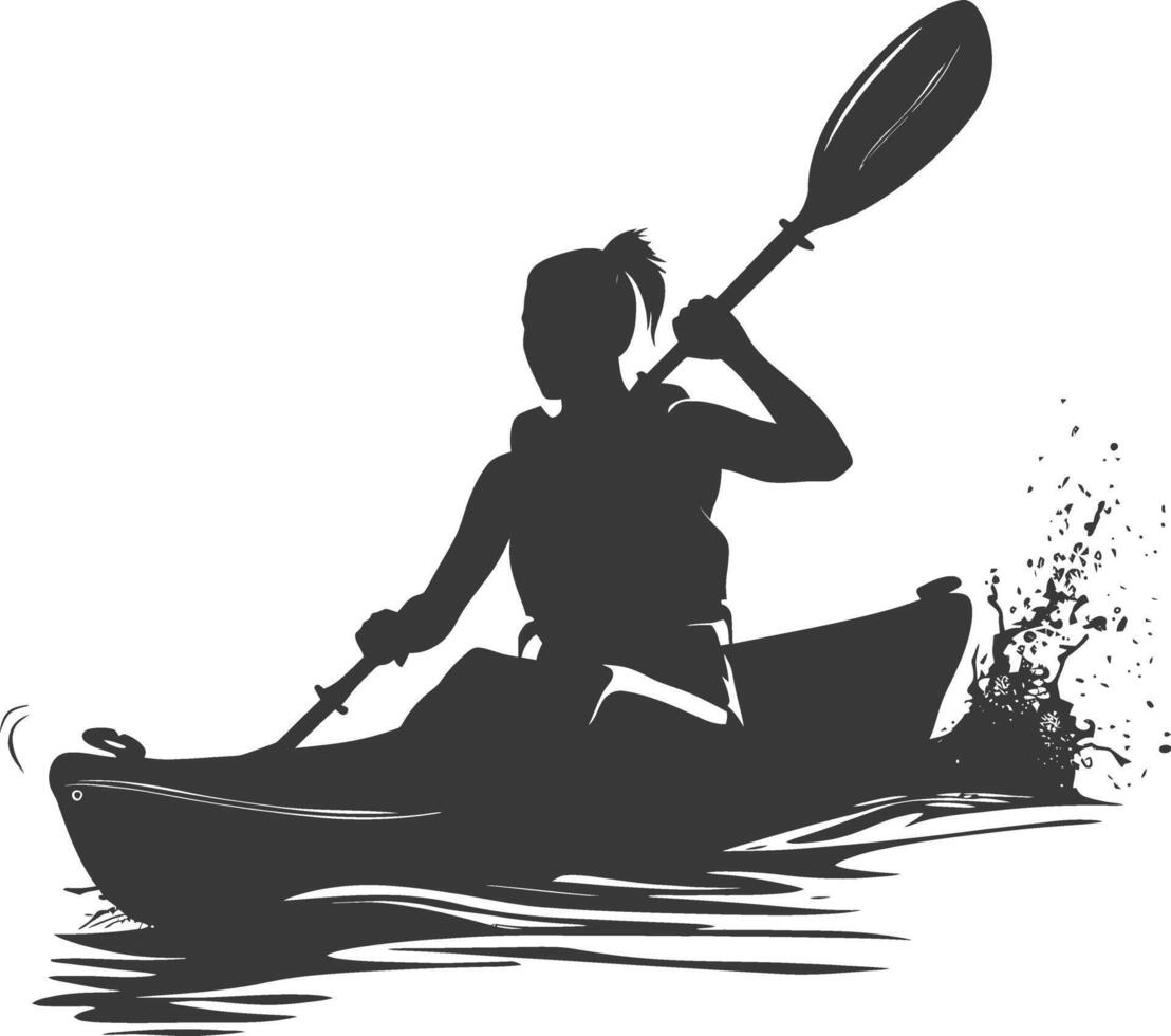 ai generado silueta mujer canoa jugador en acción lleno cuerpo negro color solamente vector