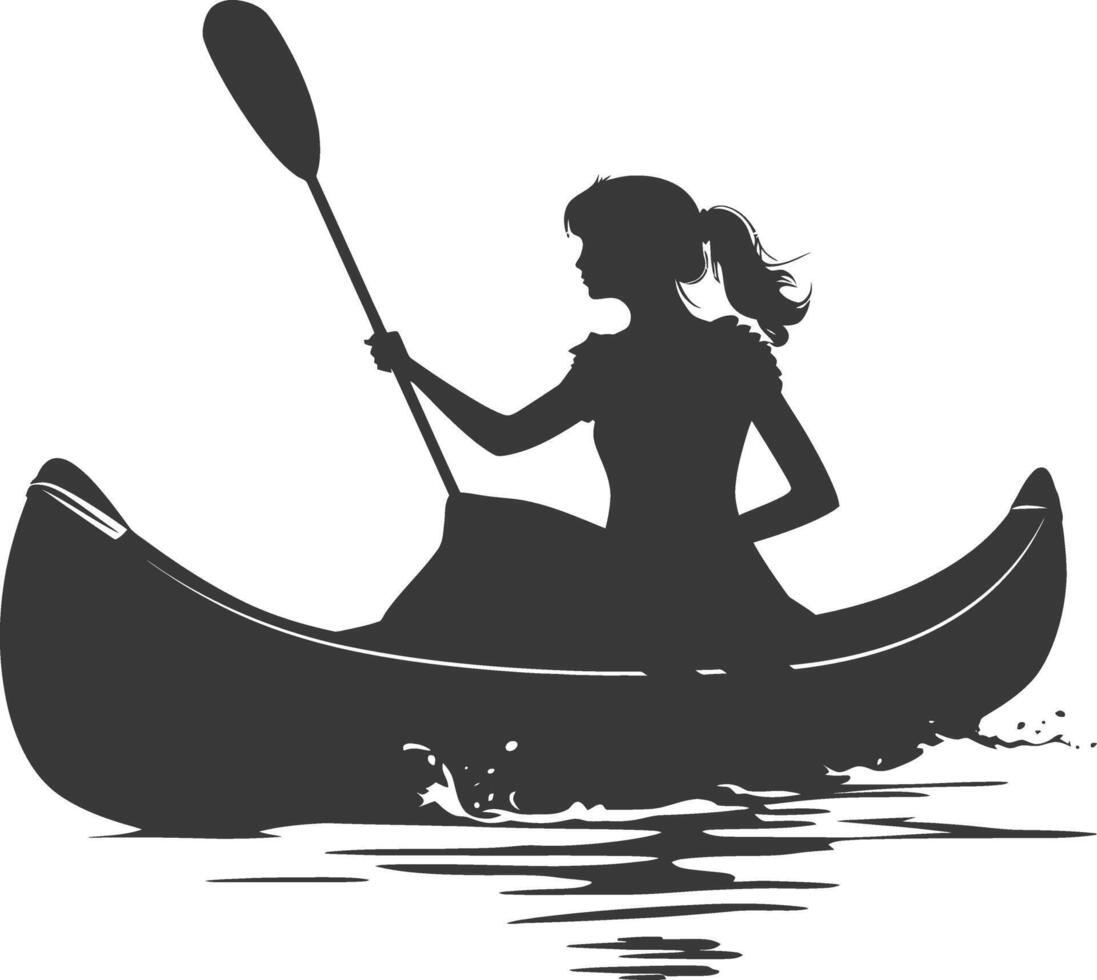 AI generated Silhouette Woman Canoe Player in action full body black color only vector