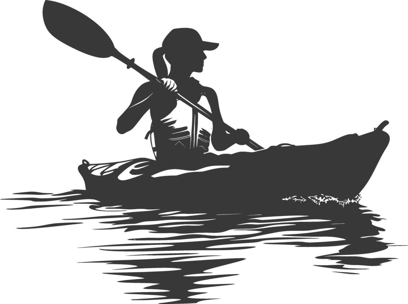 AI generated Silhouette Woman Canoe Player in action full body black color only vector
