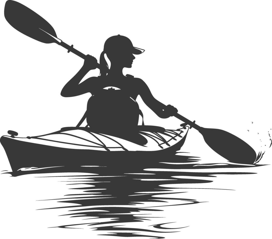 AI generated Silhouette Woman Canoe Player in action full body black color only vector