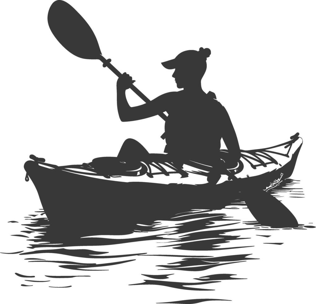 AI generated Silhouette Woman Canoe Player in action full body black color only vector