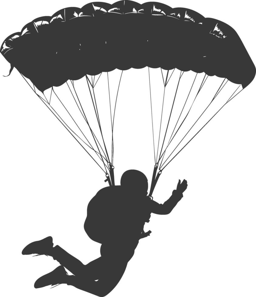 AI generated Silhouette skydiver woman full body black color only vector