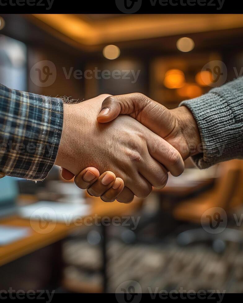 AI generated Two hands shaking hands and making a deal in an office photo