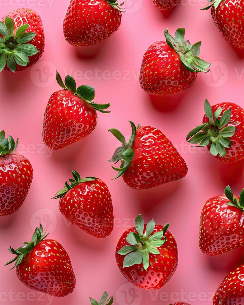 AI generated Fresh juicy strawberries on a pink background photo