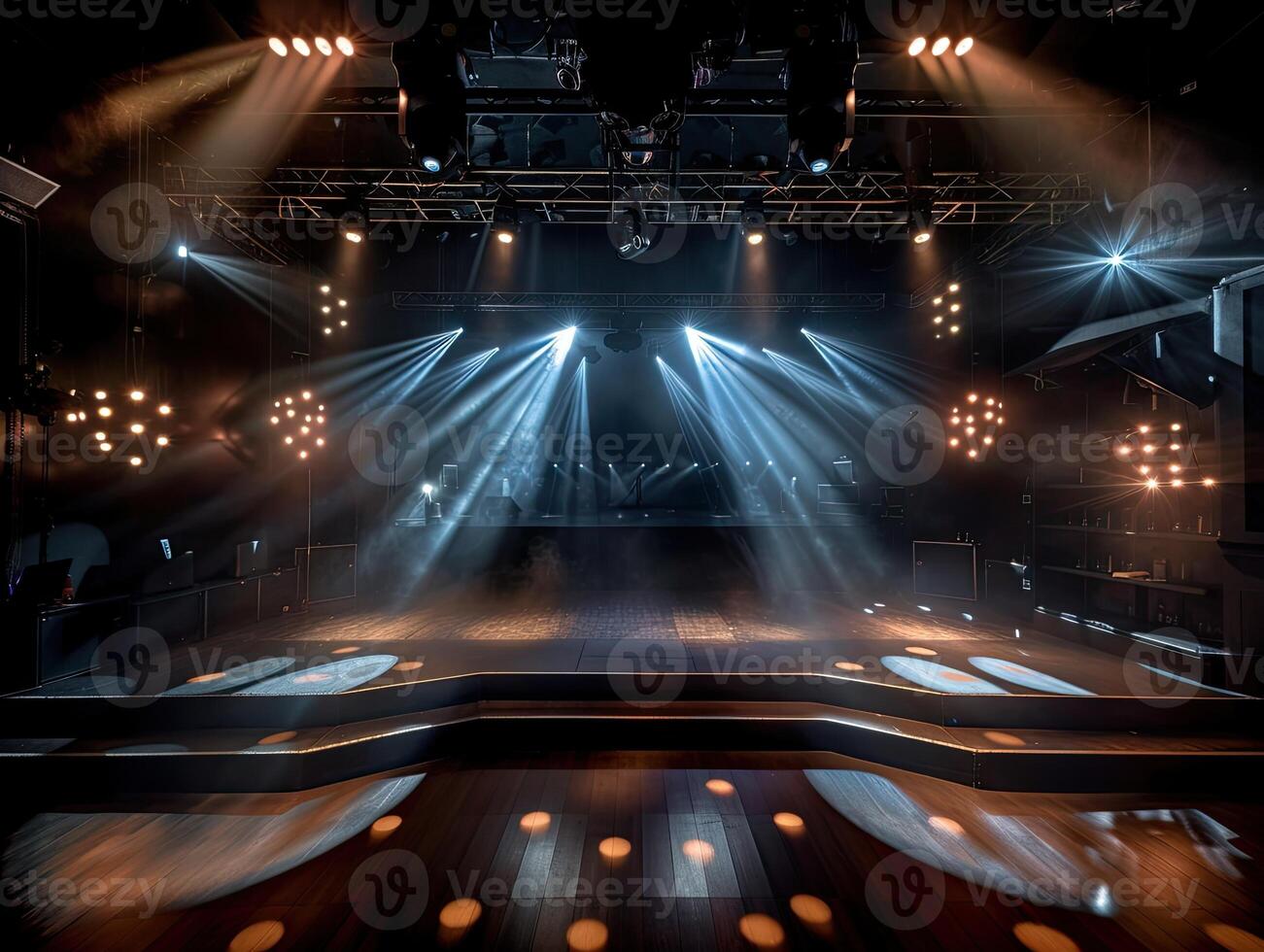 AI generated Scenery of a stage with lights in the background photo