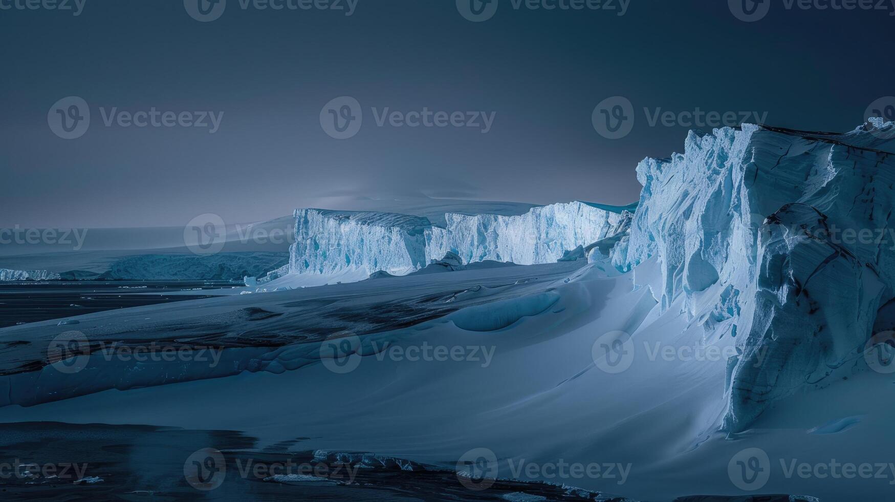 AI generated Antarctica glacier landscape at night photo