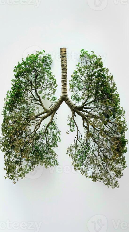 AI generated Human lungs in the form of trees or leaves on a white background photo