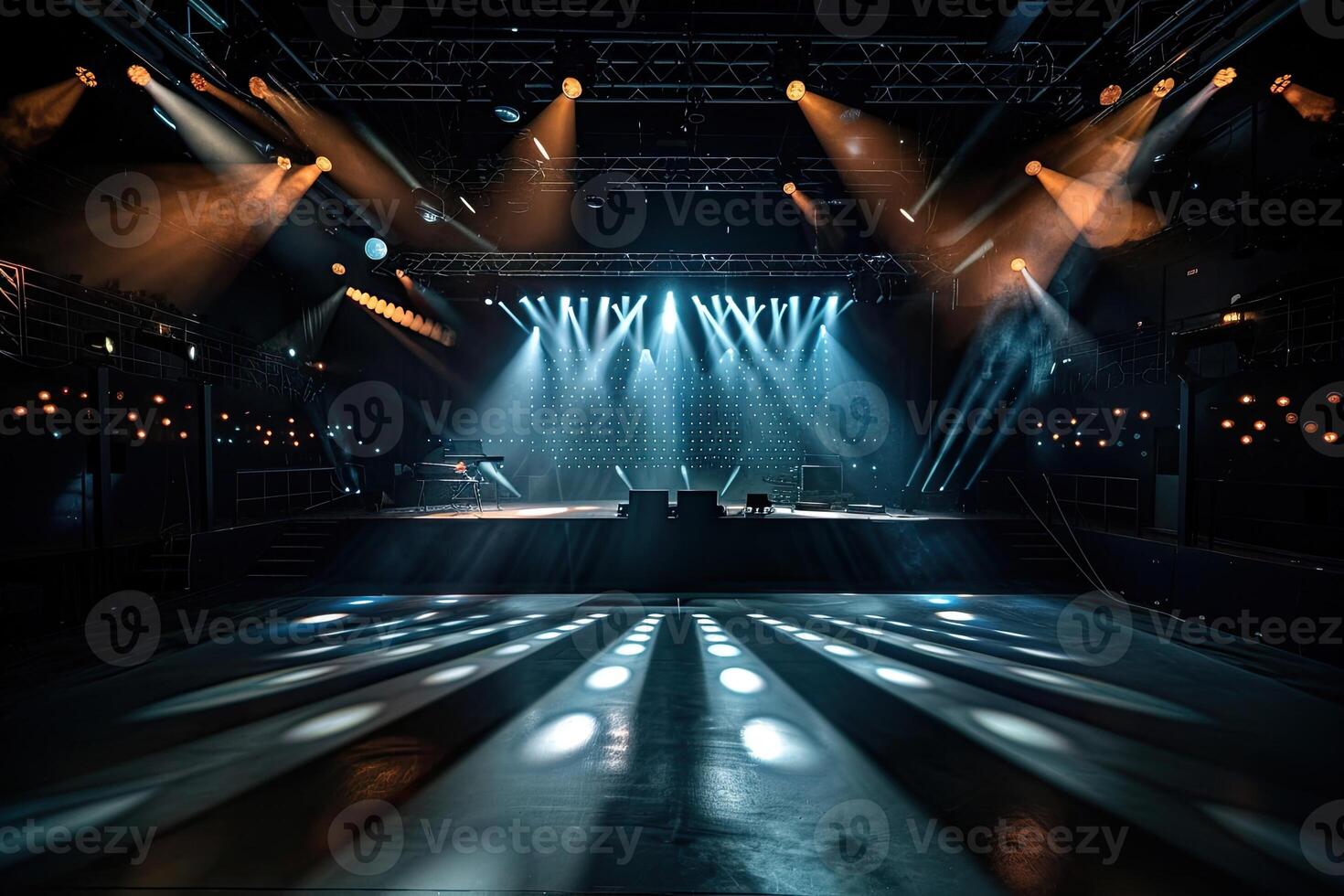 AI generated Scenery of a stage with lights in the background photo