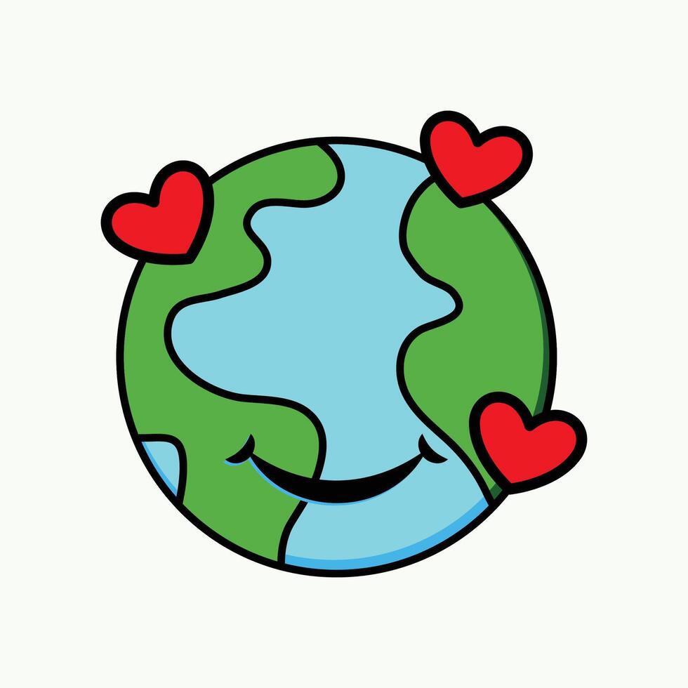 world earth day illustration with groovy style vector