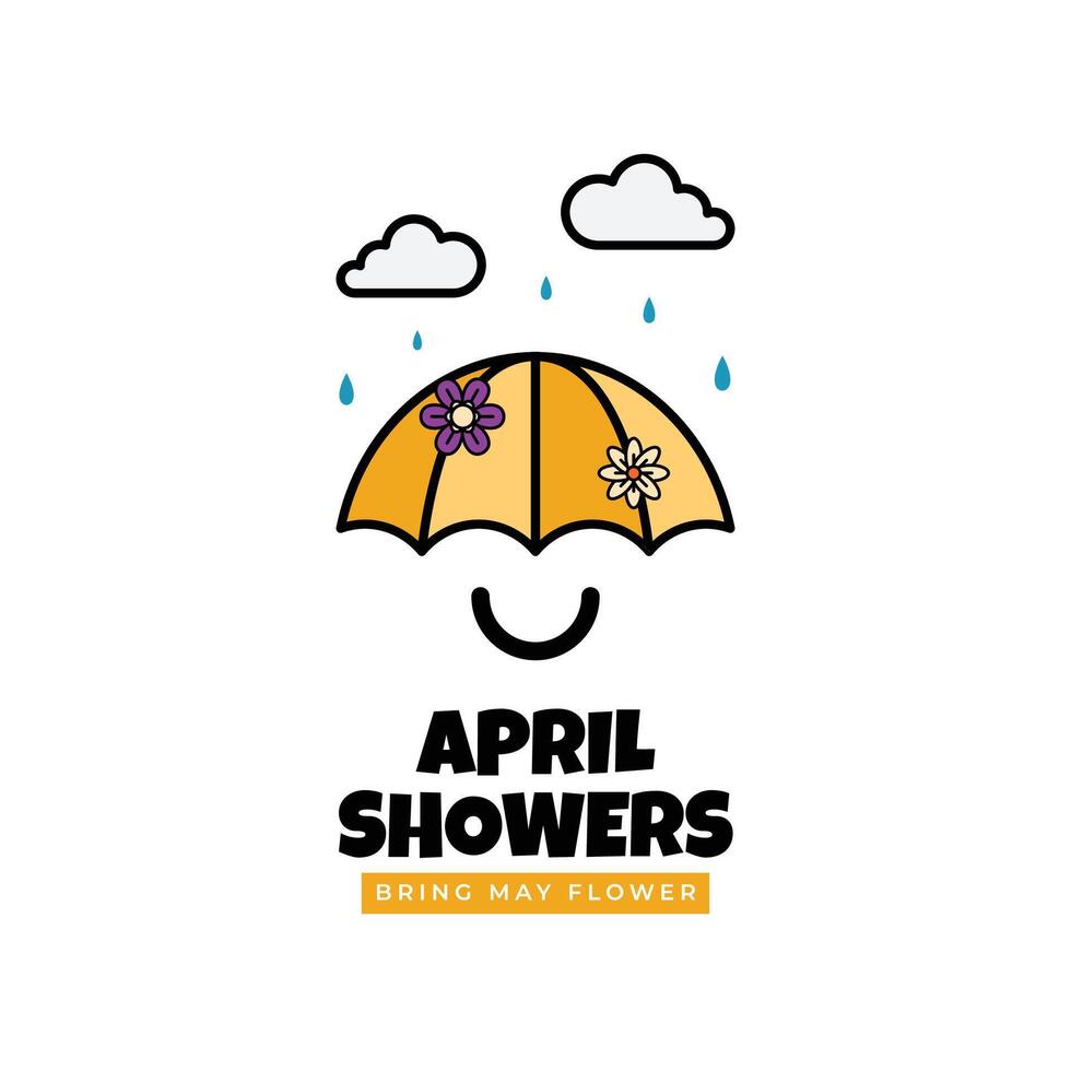 april showers illustration with groovy style vector