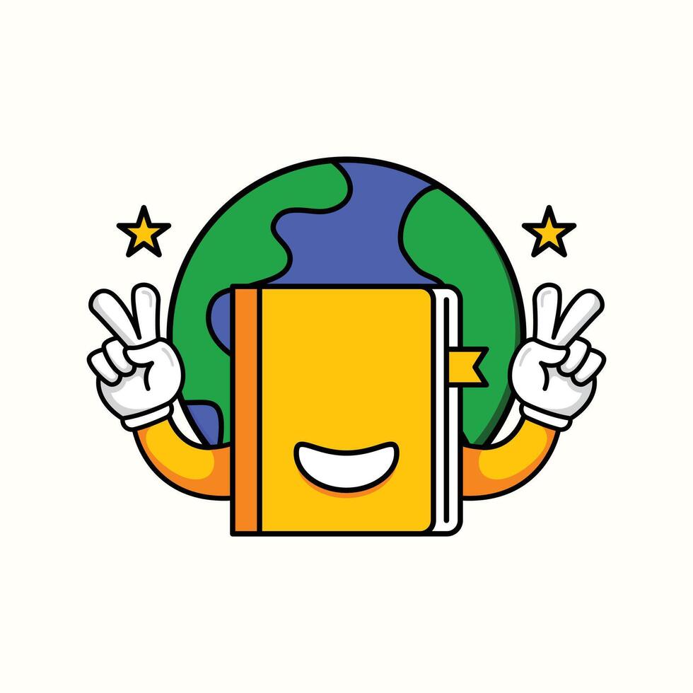 world book day illustration with groovy style vector