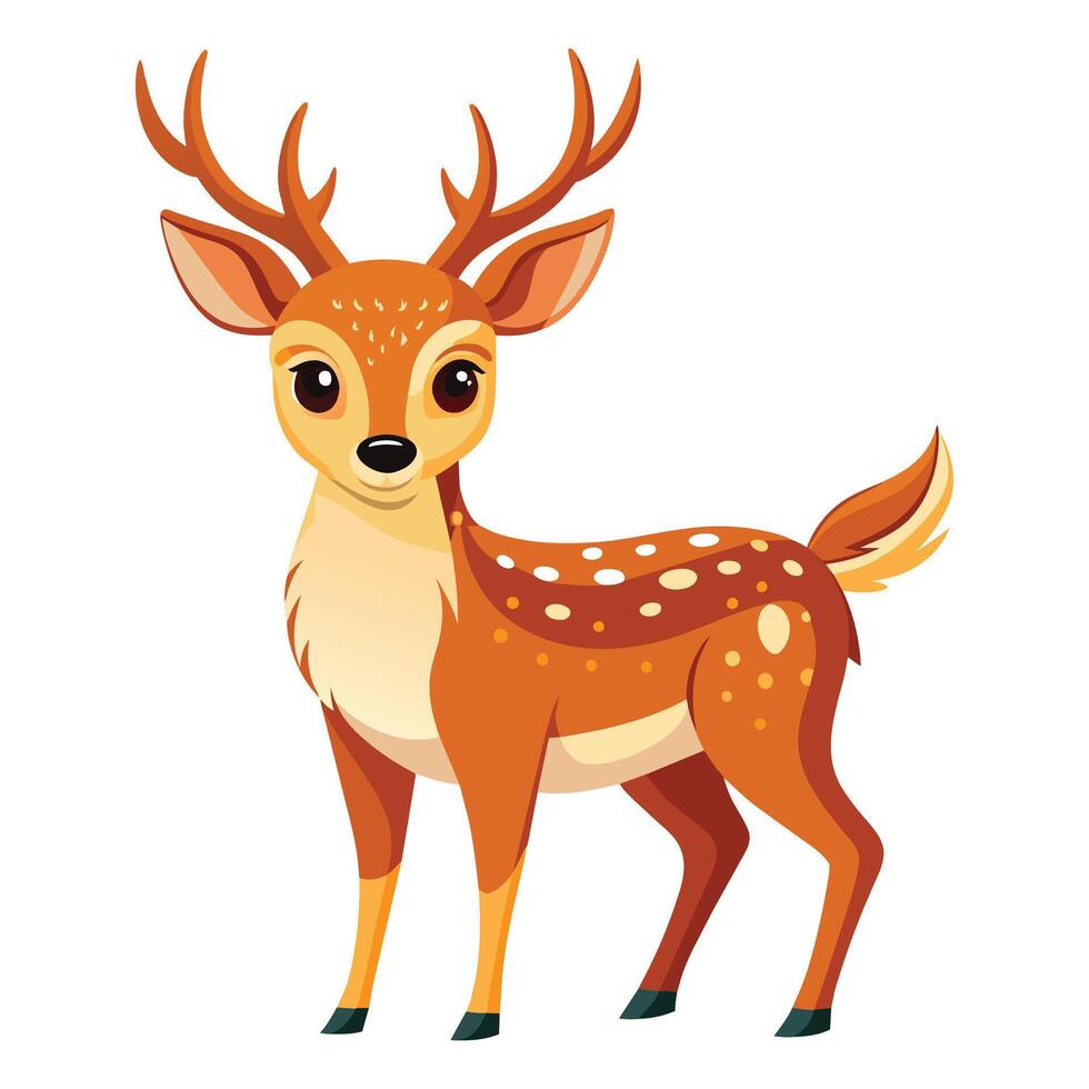 Vector Woodland Animal Deer Illustration on White.