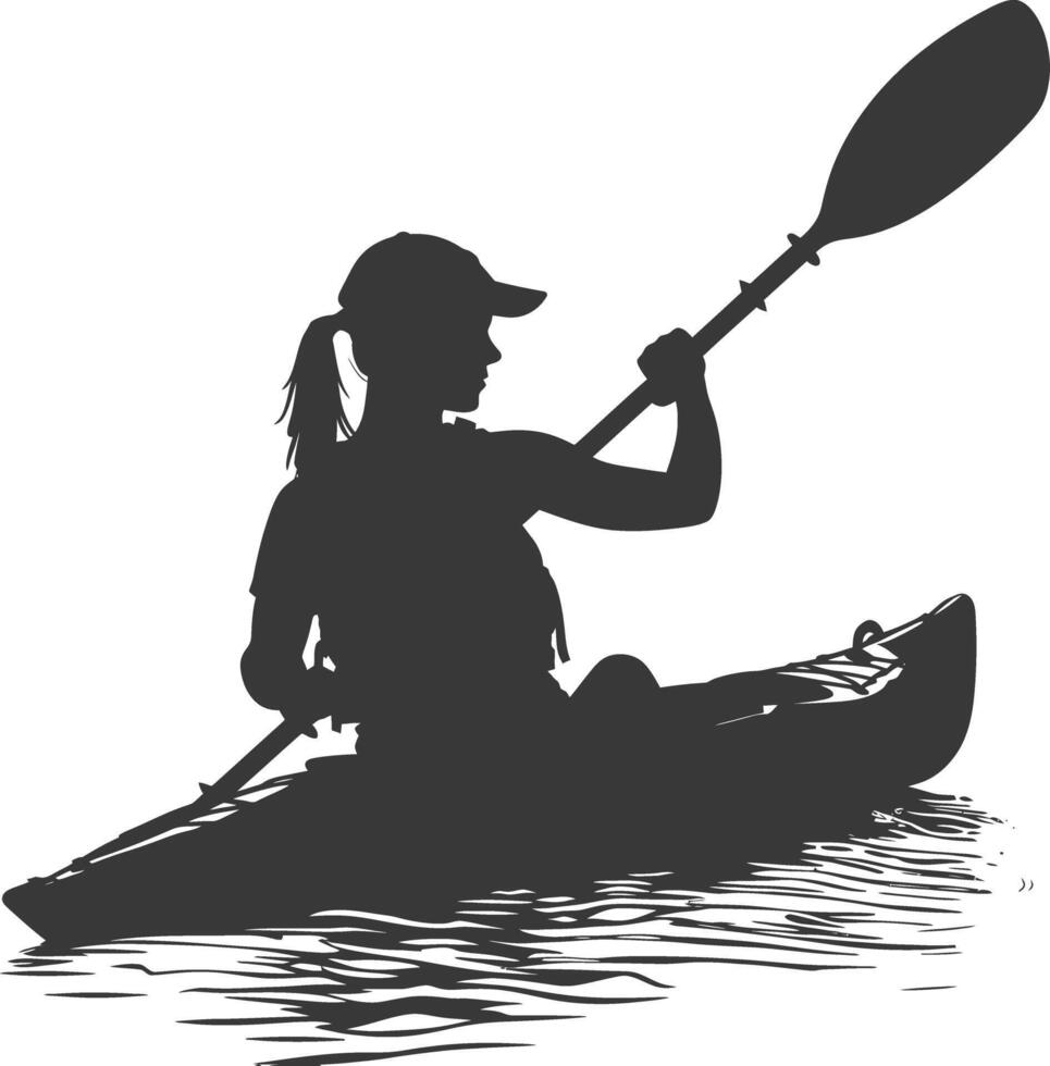 AI generated Silhouette Woman Canoe Player in action full body black color only vector