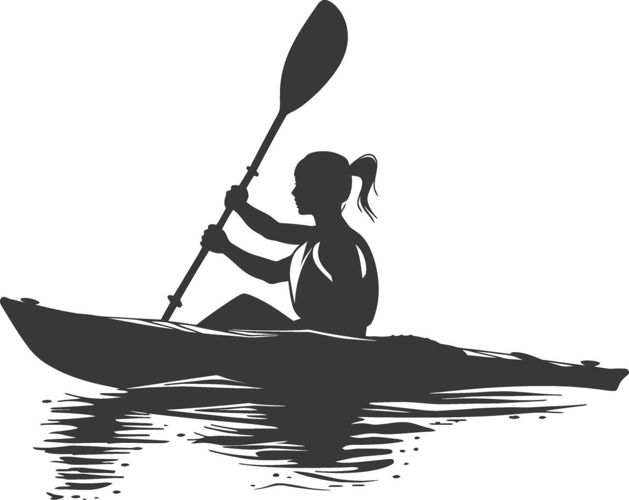 AI generated Silhouette Woman Canoe Player in action full body black color only vector