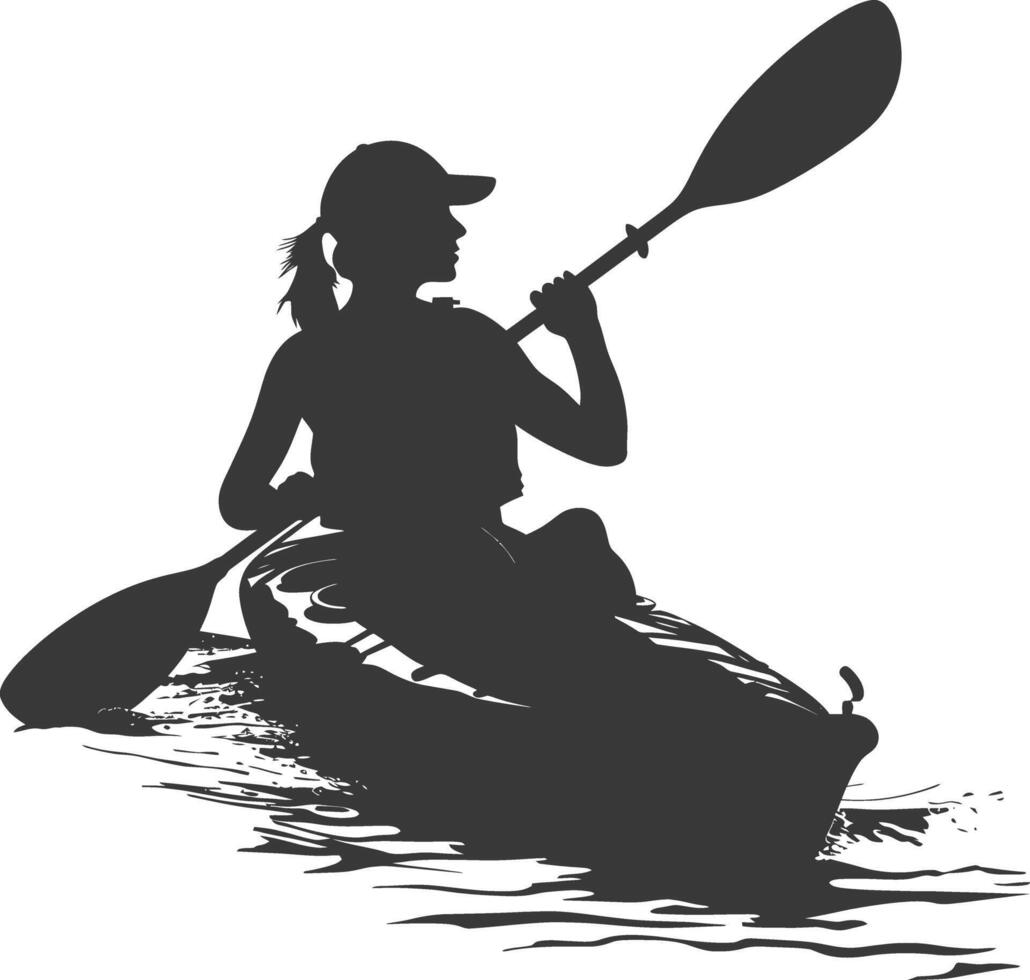 AI generated Silhouette Woman Canoe Player in action full body black color only vector