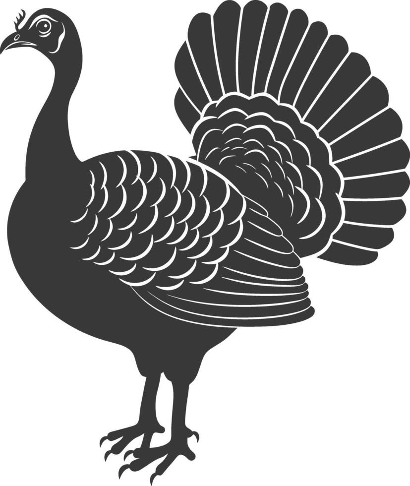 AI generated Silhouette Turkey Animal black color only full body vector