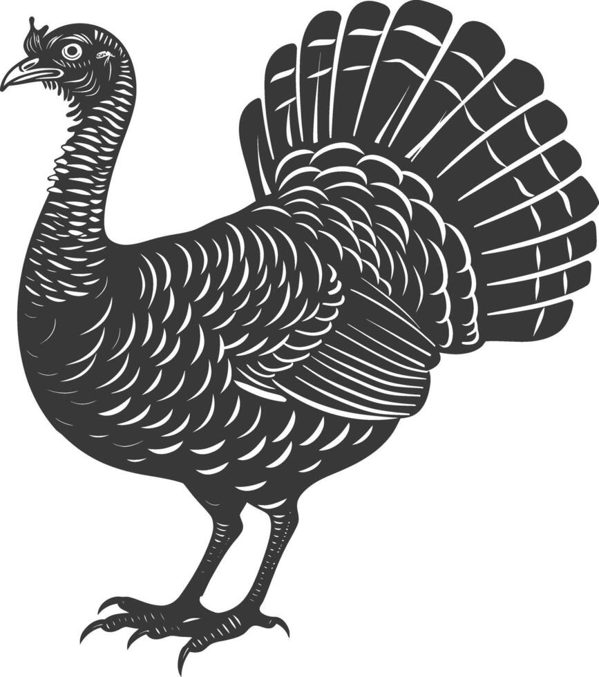 AI generated Silhouette Turkey Animal black color only full body vector